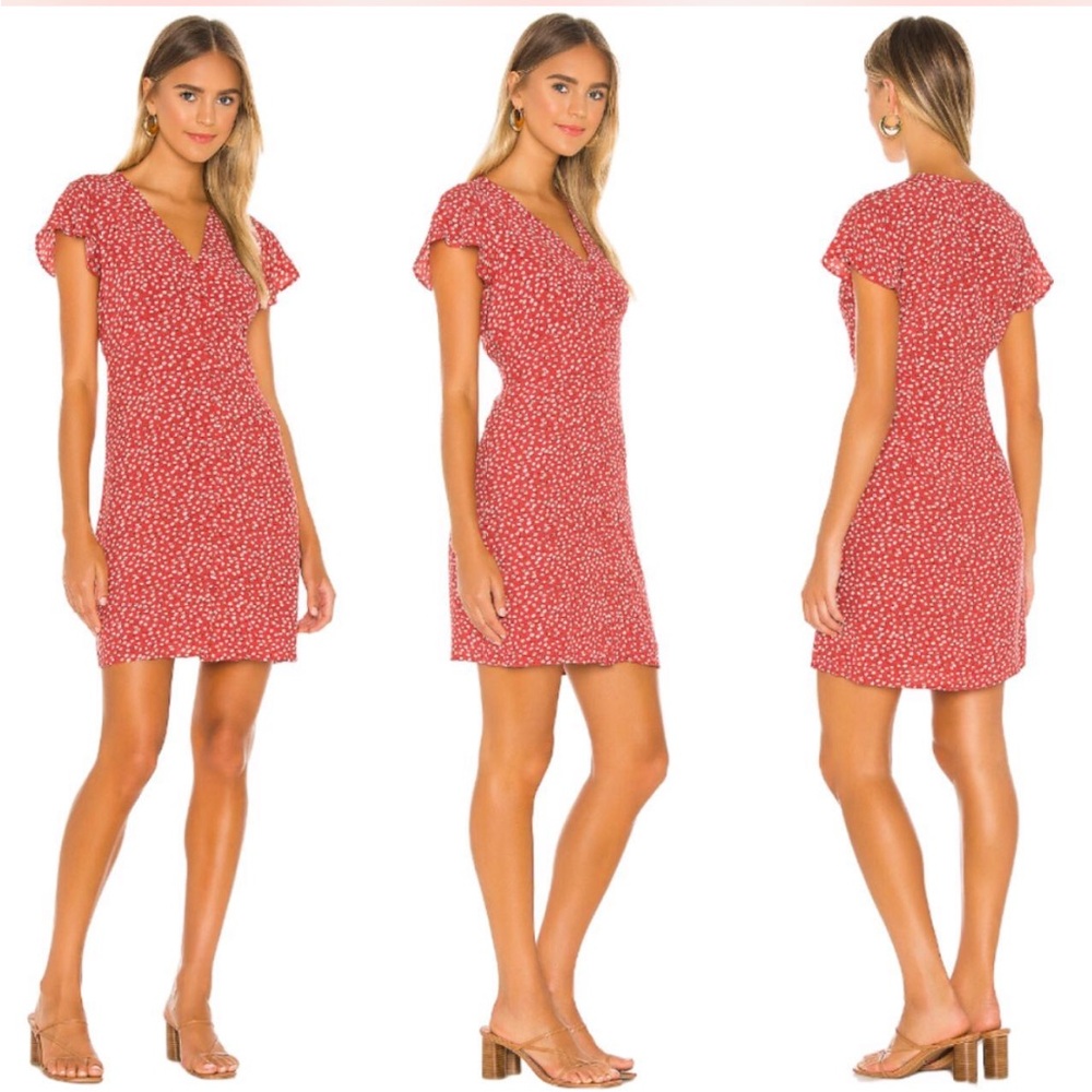 RAILS Women's S Helena Pink Red Floral flowy V Neck Button Up Mini Dress Prarie